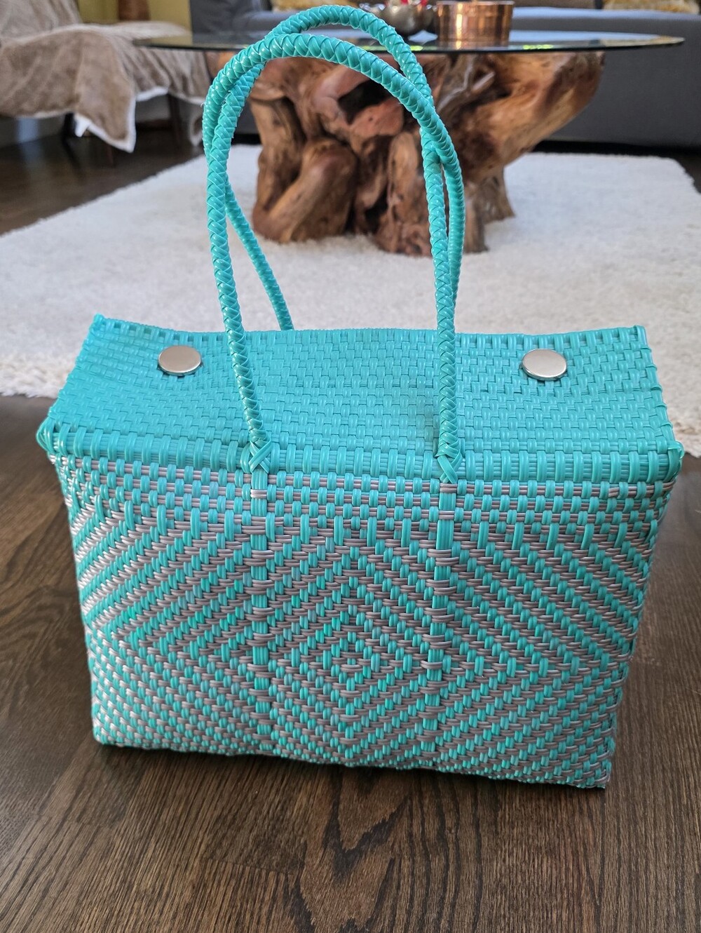 Large Duffel - Teal + Silver VendorCasa Maya Collective